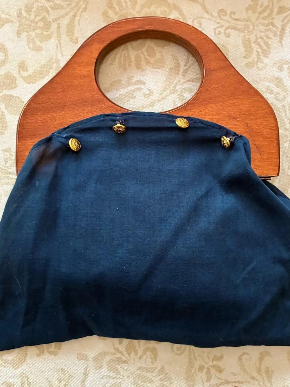 J.G. Hook Bermuda Bag Wood Handles Gold Anchor Buttons Pink Corduroy Cover
